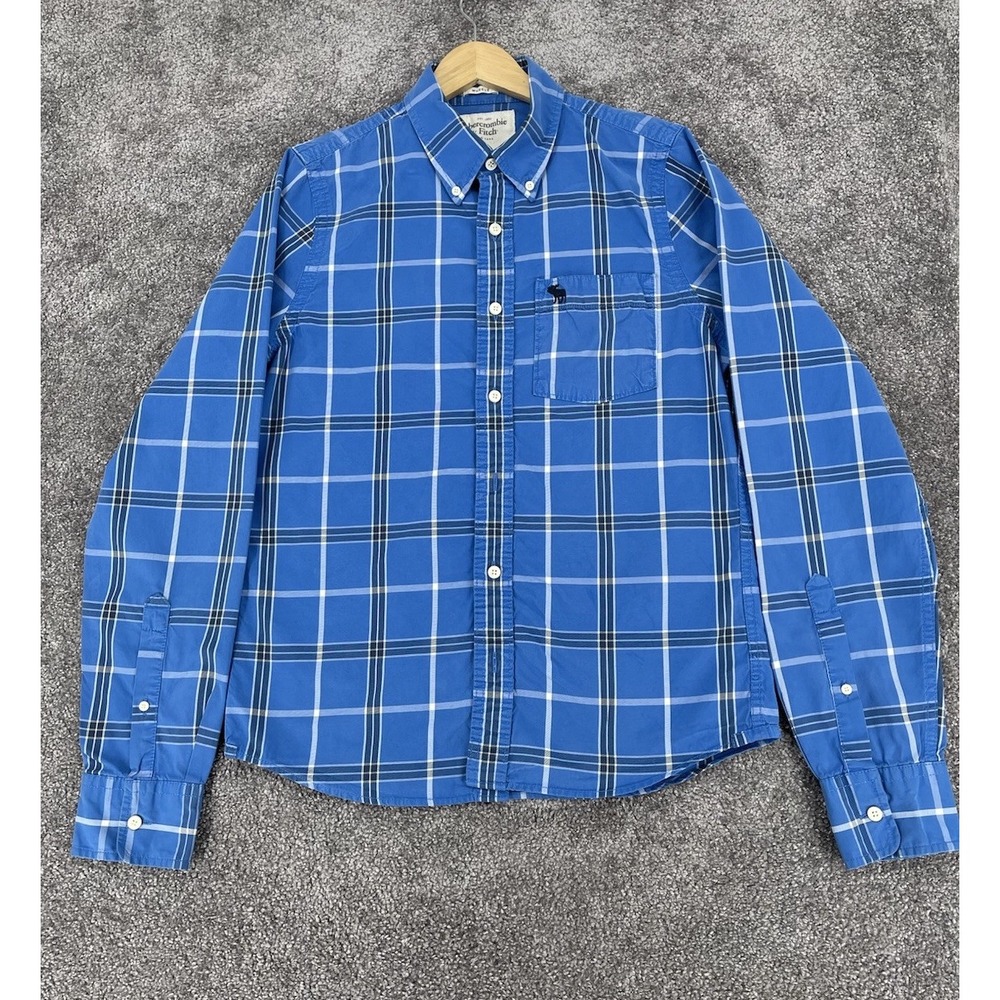 Abercrombie & Fitch Mens Plaid Button Down Shirt Muscle Fit Large Blue Long